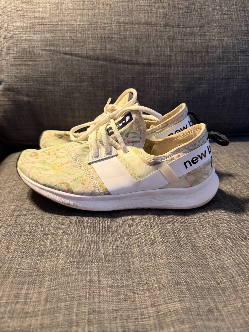 New Balance Floral Knit Lace-Up Sneakers in Cream